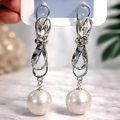 Premium Bow-Knot Pearl Drop Earrings - Elegant Silver Finish