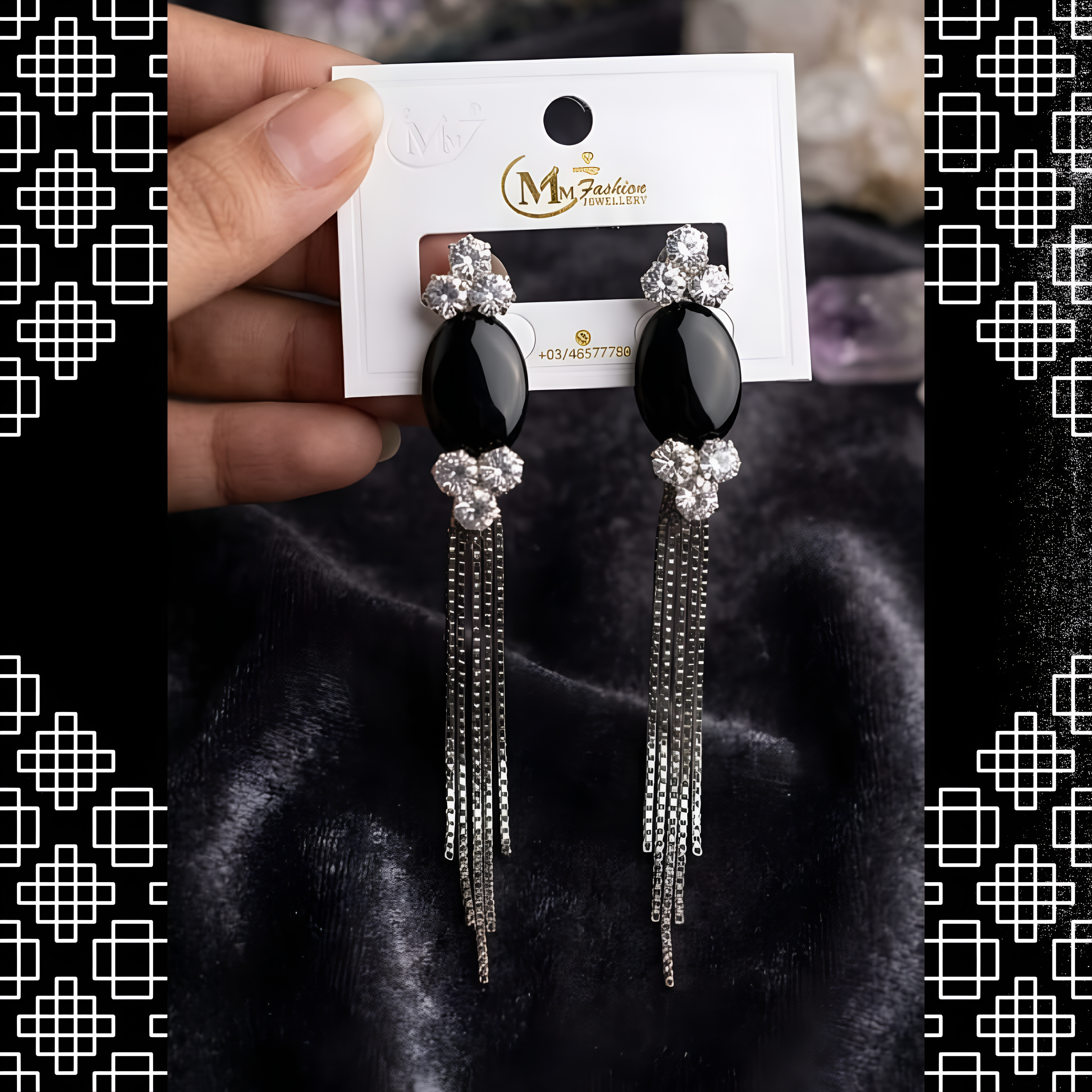 Royal Black & Gold & Silver Vintage Statement Fringe Earrings