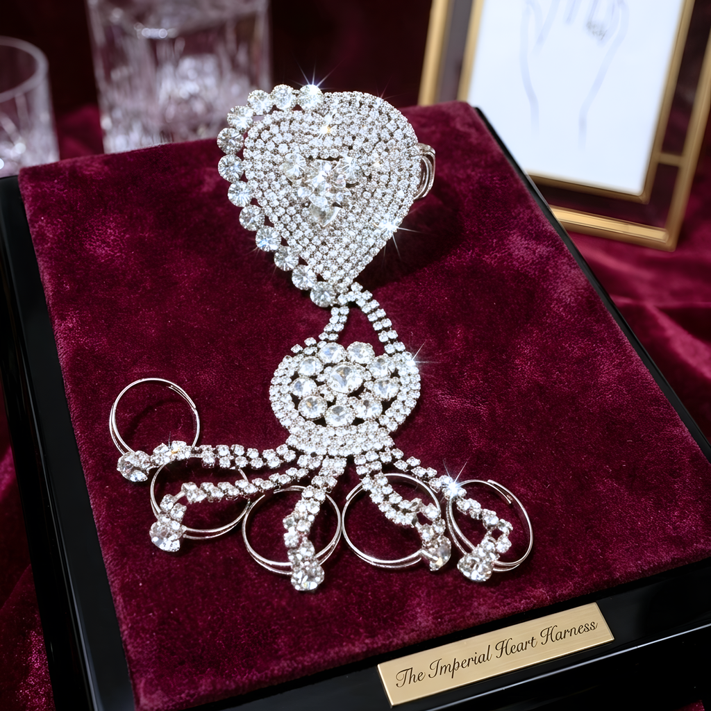Complete Wedding Jewelry Set - Elegant Crystal Choker, Tikka & Integrated Hand-Flower with Rings